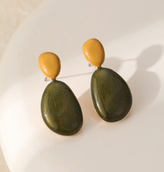 Gracee Jewellery - Autumn Shades Enamel Triple Teardrop - Dangly Drop Earrings - Gold