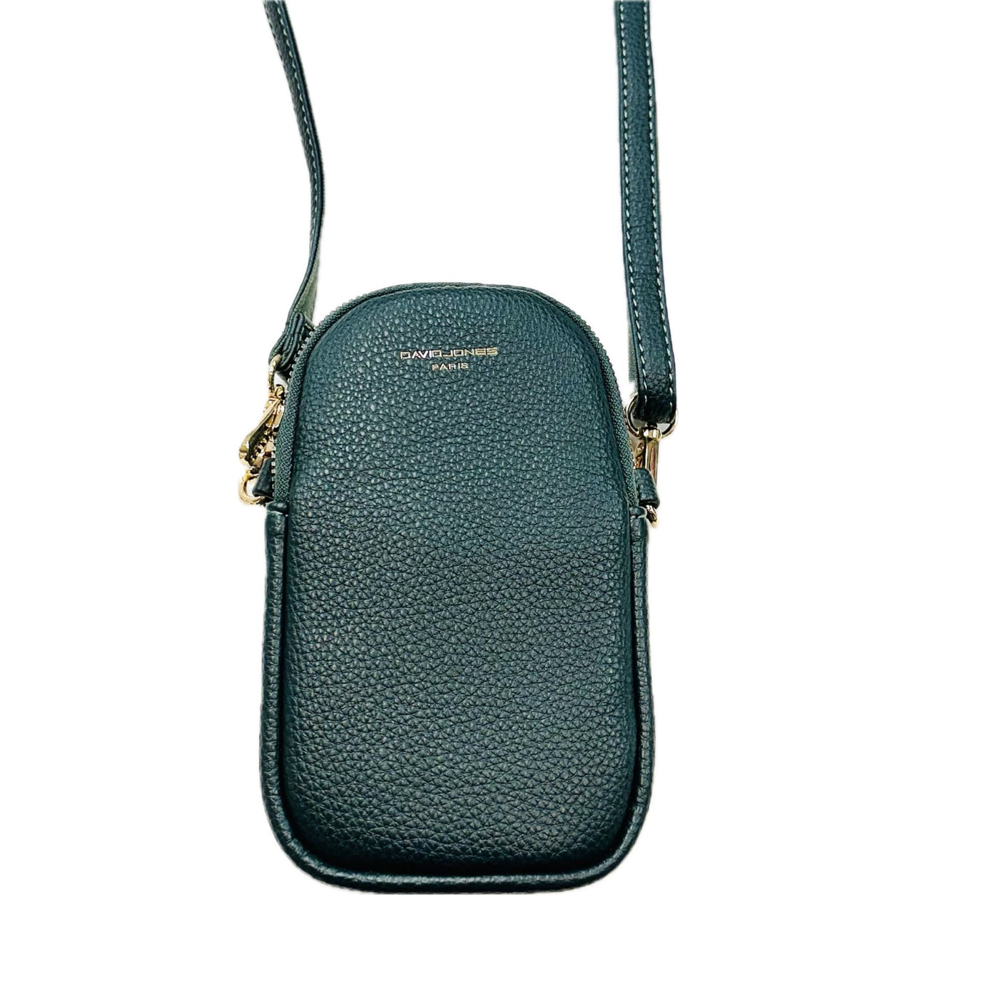 David Jones Double Zip Phone Bag - Dark Green/Gold Fittings (CM6814A)