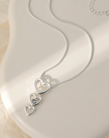 Gracee Jewellery - Silver Triple Open Heart with Crystal Detail  - Pendant Necklace