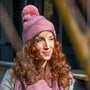 POM - Charlotte - Herringbone Knit Bobble Hat - Dusty Rose