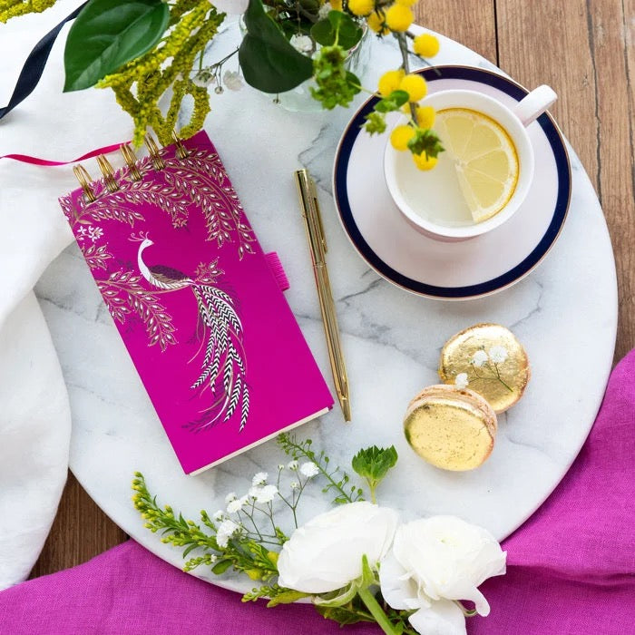 Sara Miller -  Elegant Bird - Small Wire Notepad &amp; Pen - Pink/Gold