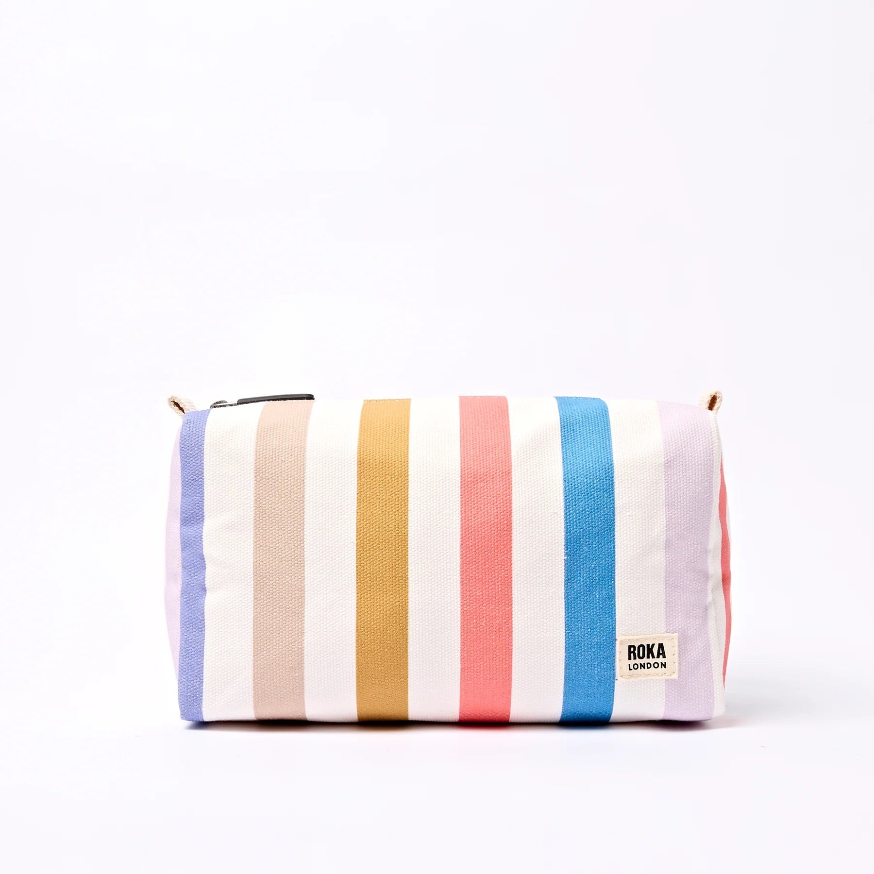 Roka Mayfair Small Wash Bag -Cotton Canvas - Pastel Multi Stripe