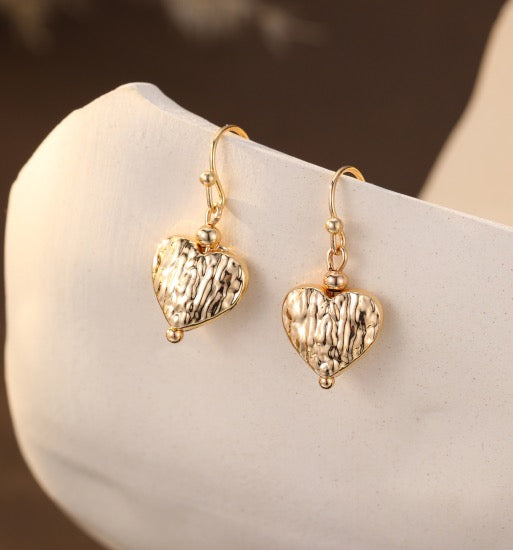 Gracee Jewellery - Textured Gold Hearts - Drop Earrings