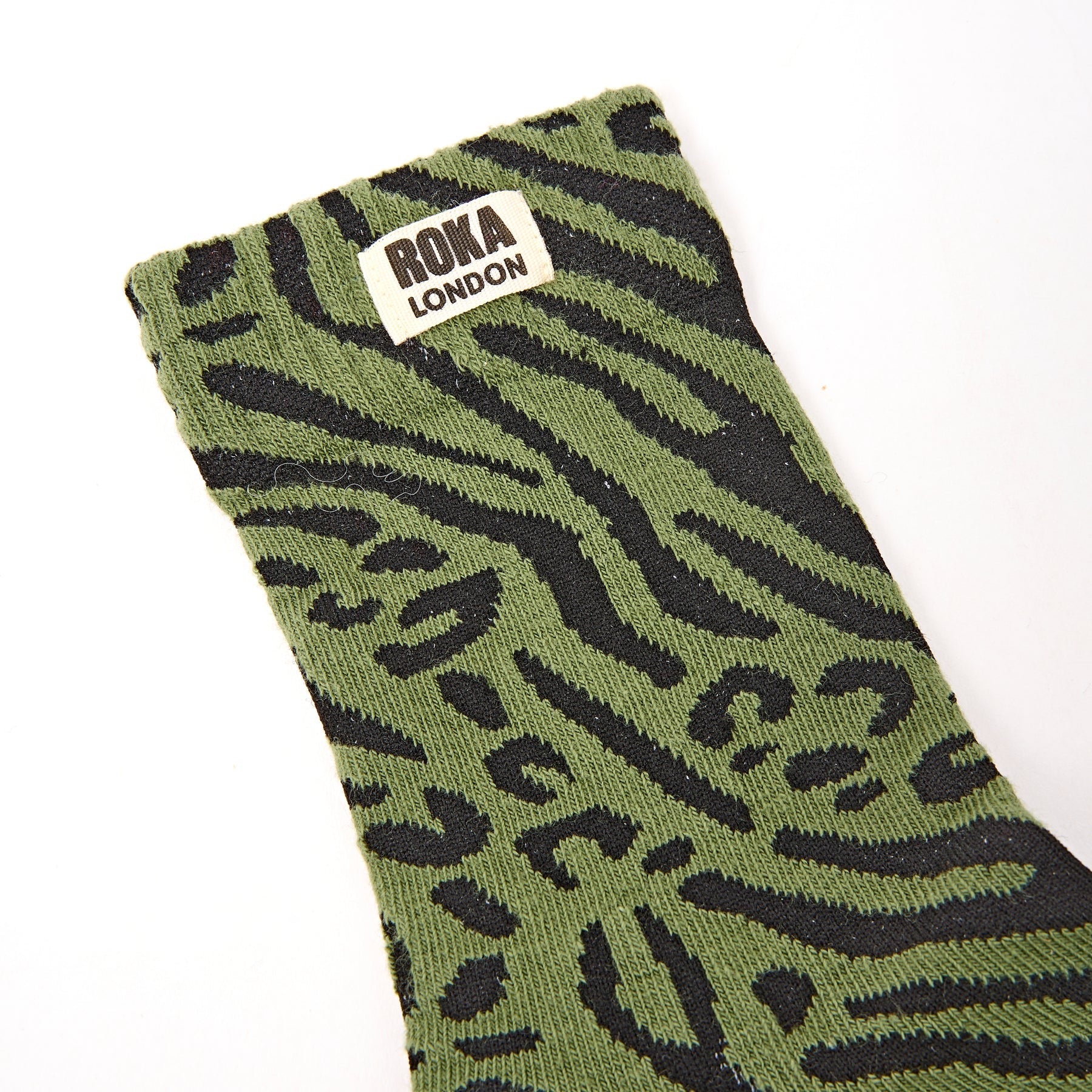 ROKA Wimbledon Ladies Ankle Crew Socks - Mixed Animal - Artichoke Green