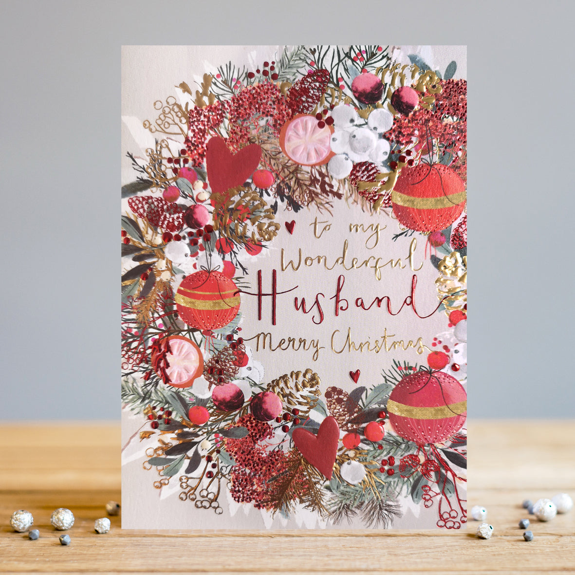 Louise Tiler Festive Wreath To my Wonderful Husband Christmas Card