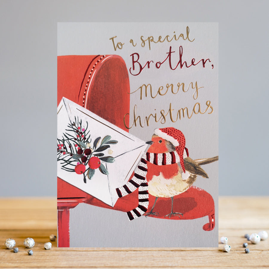 Louise Tiler Postbox Robin Special Brother Christmas Card