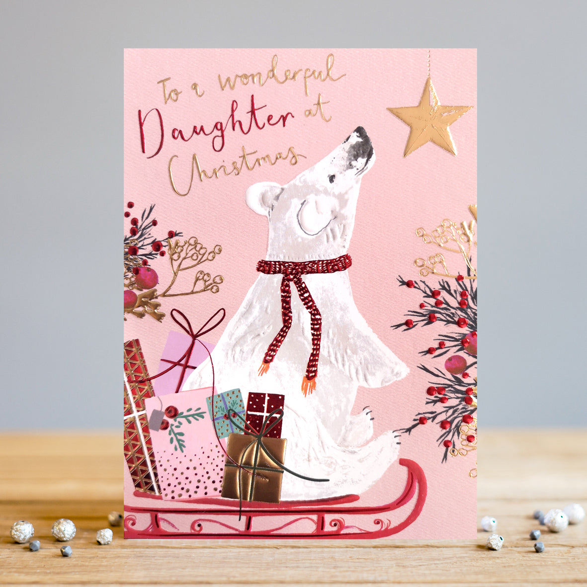 Louise Tiler Polar Bear & Presents To a Wonderful Daughter Christmas Card