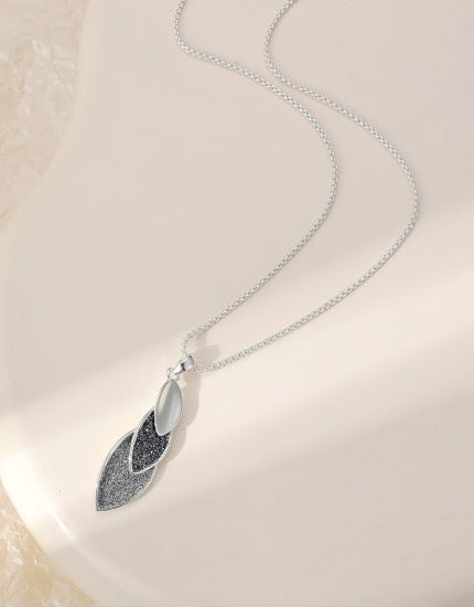 Gracee Jewellery -  Grey Glitter Overlapped Pointed Ovals Pendant - Silver Necklace