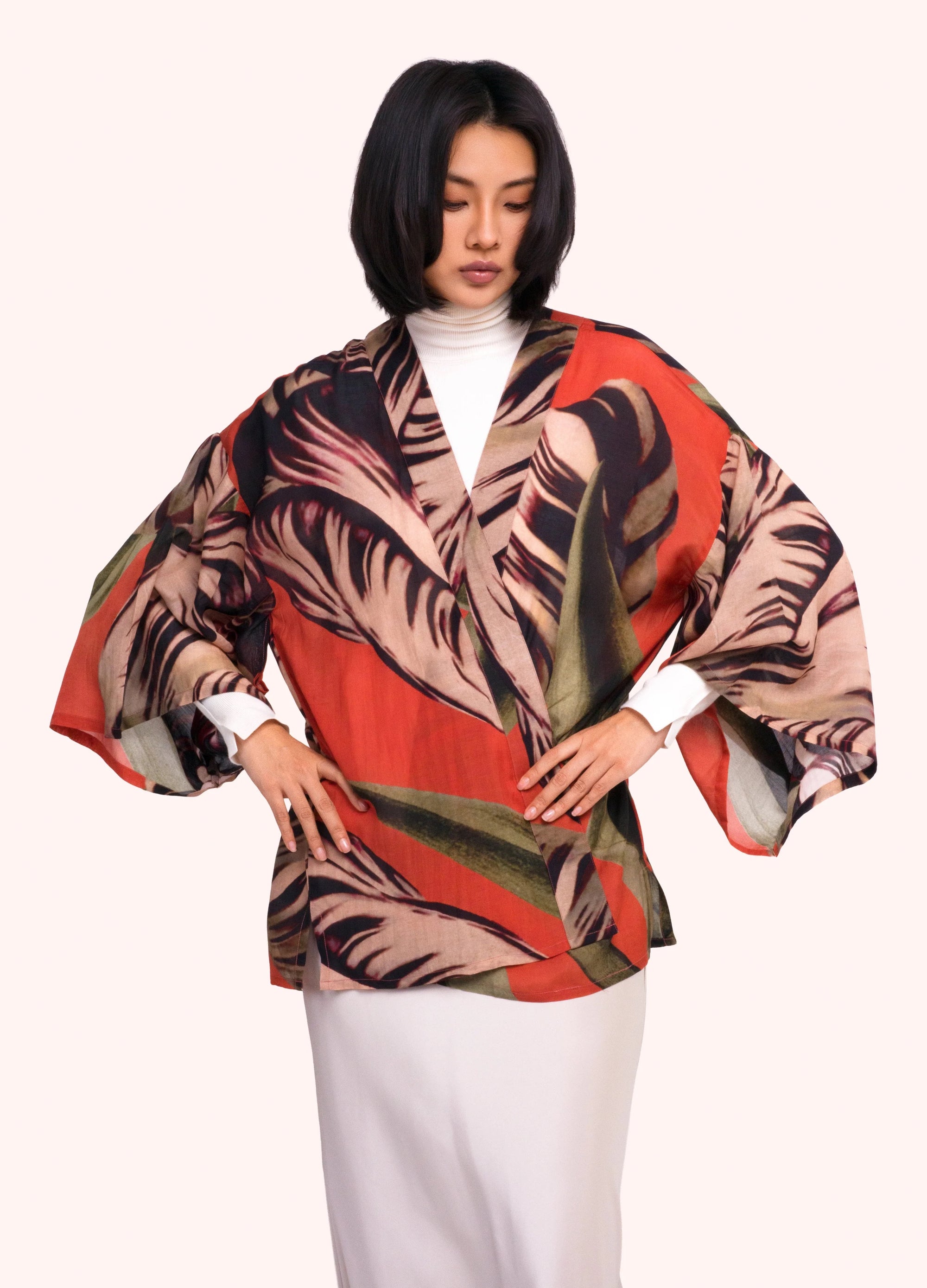 Powder - Tulip -  Short Kimono Jacket - Orange/Multi