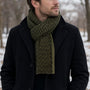 POM - Mens - Theo Chevron Knit - Pull Through Crossover Scarf - Olive Green/Black
