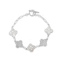 Park Lane - Silver Crystal & Mother of Pearl Clover Paperclip Chain T-Bar Bracelet - Silver