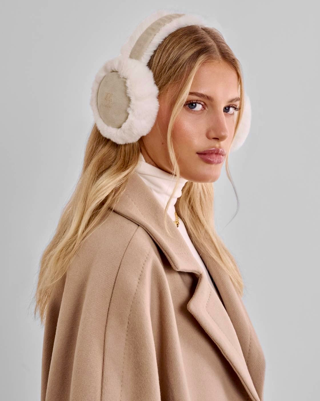 Katie Loxton -Faux Suede Earmuffs - Taupe/Cream