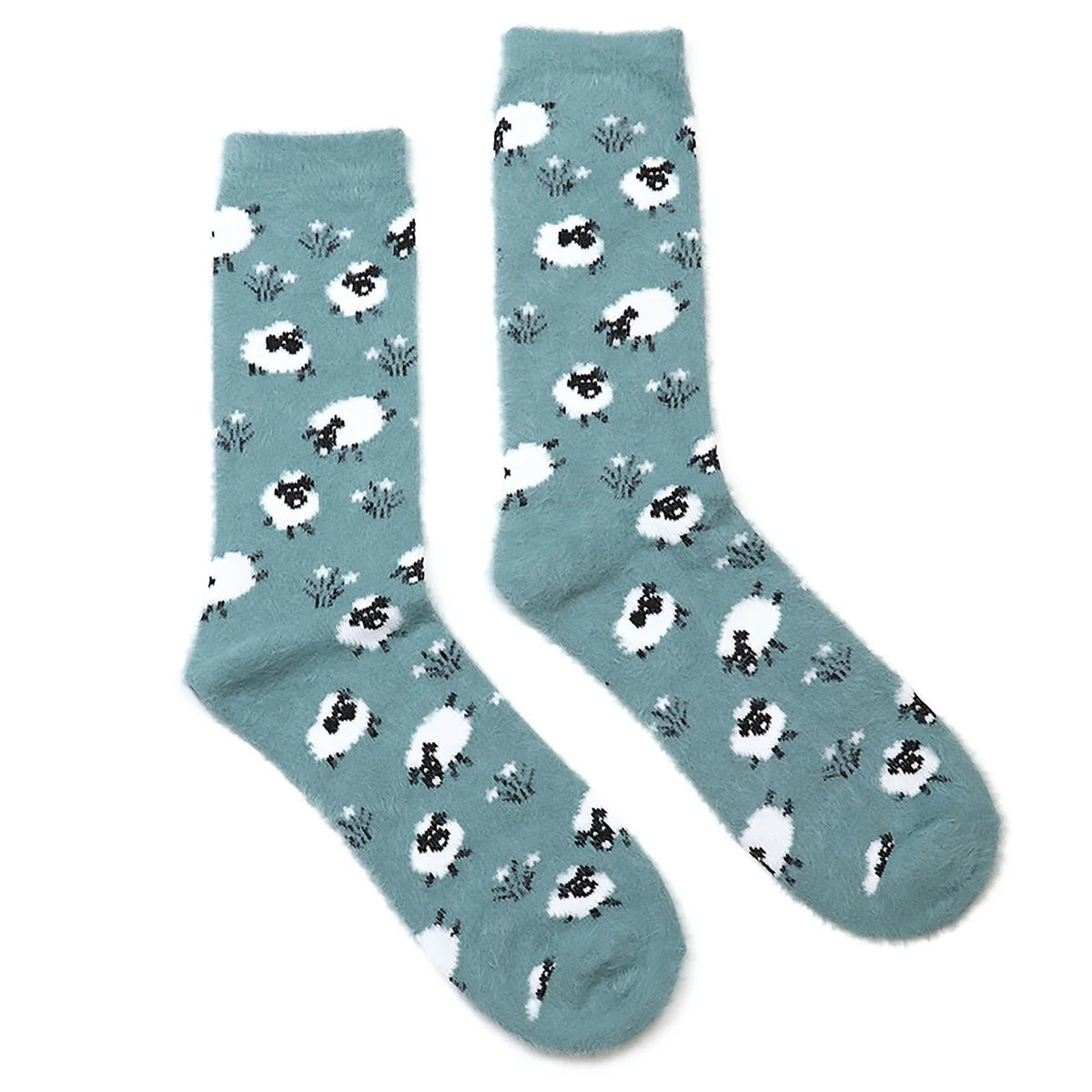 POM - Sheep - Fluffy Cosy Ladies Socks - Duck Egg Blue