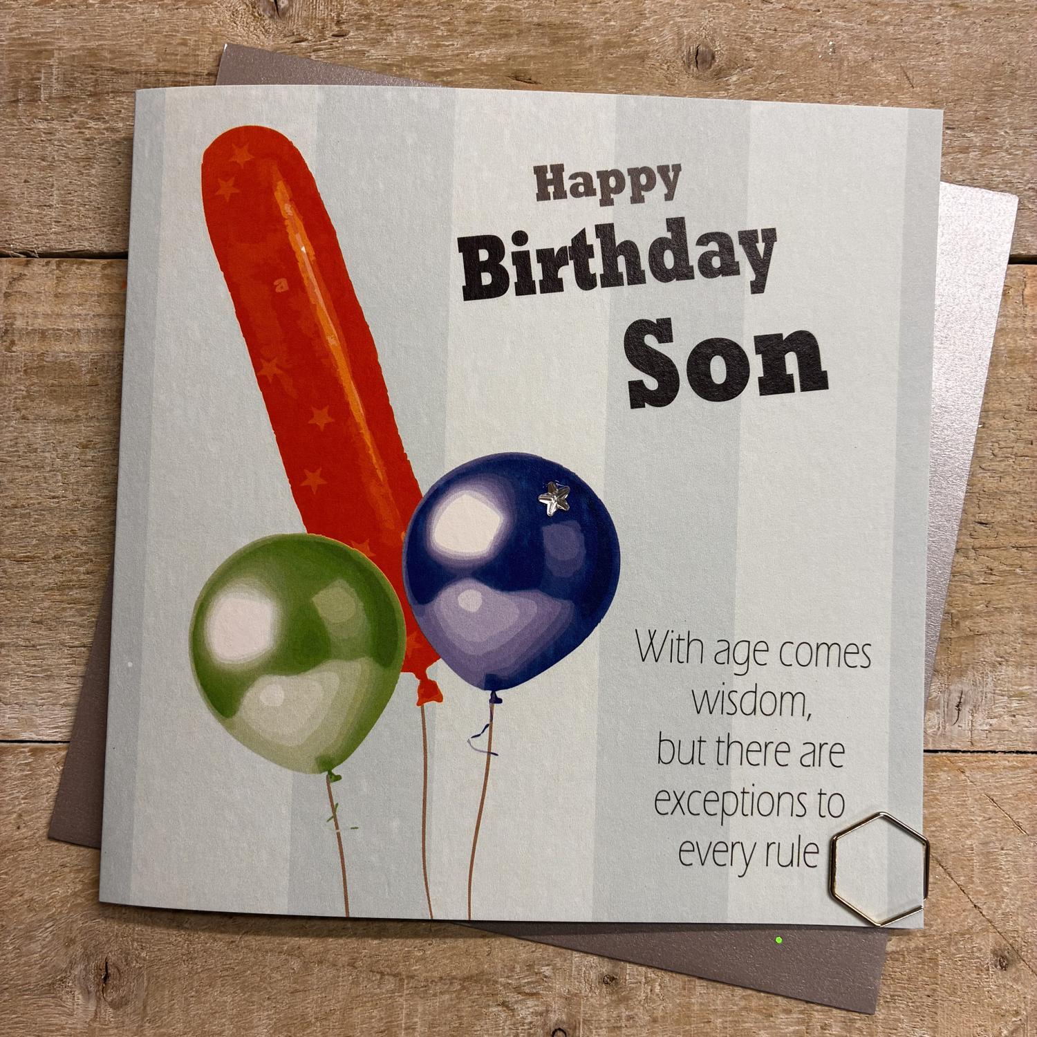 Happy Birthday Son Balloons Birthday Card - White Cotton Cards