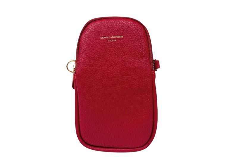 David Jones - (CM6814A) Double Zip Faux Leather Phone Crossbody Bag - Tango Red