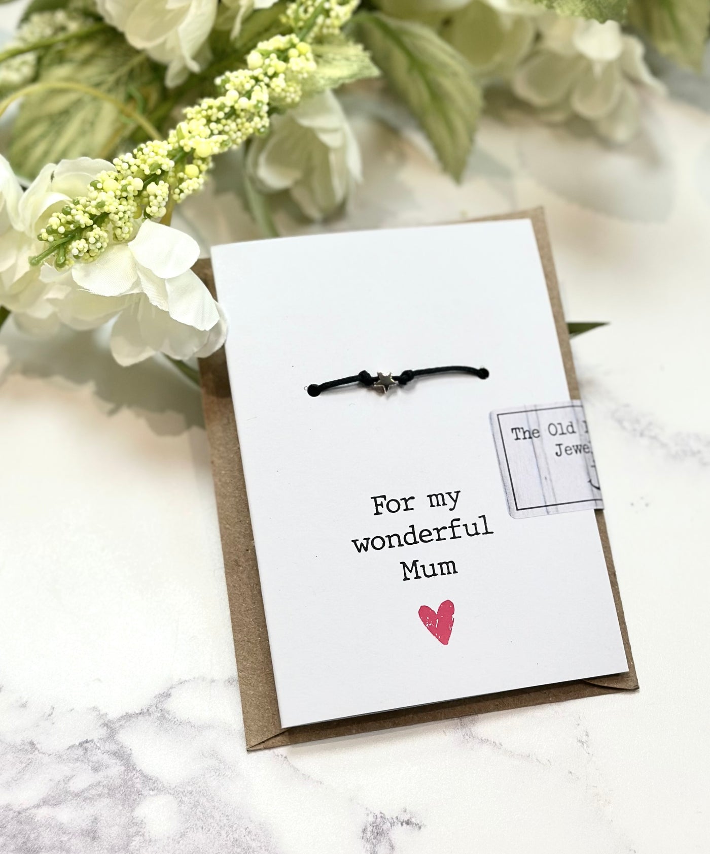 For My Wonderful Mum - Heart/Star Black Cord Wish Bracelet
