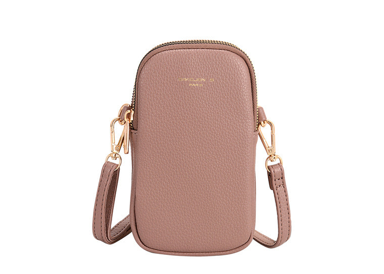 David Jones Double Zip Phone Bag - Dark Pink/Gold Fittings (CM6814A)