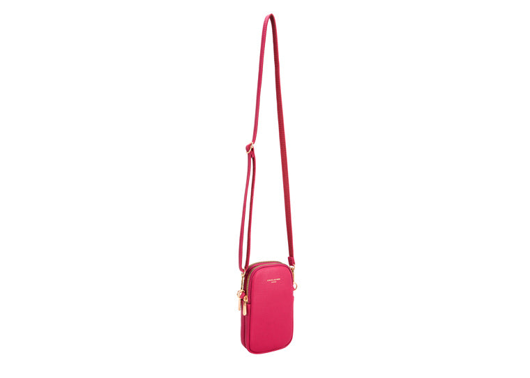 David Jones Double Zip Phone Bag - Rose Red/Gold Fittings (CM6814A)