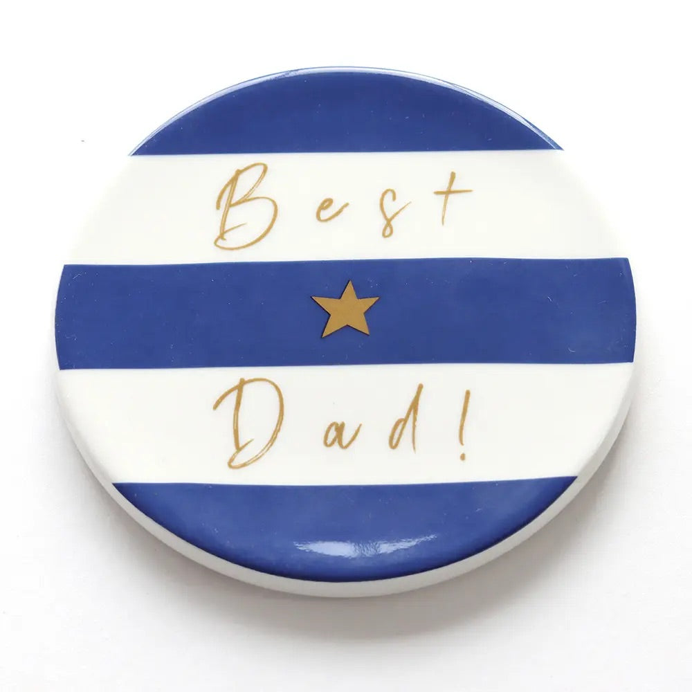 Belly Button Best Dad Stripe China Coaster