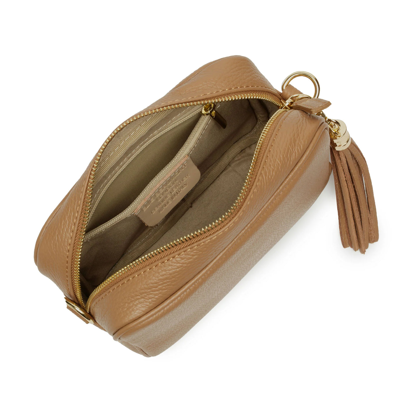 Elie Beaumont Designer Leather Crossbody Bag - Camel (GOLD Fittings)