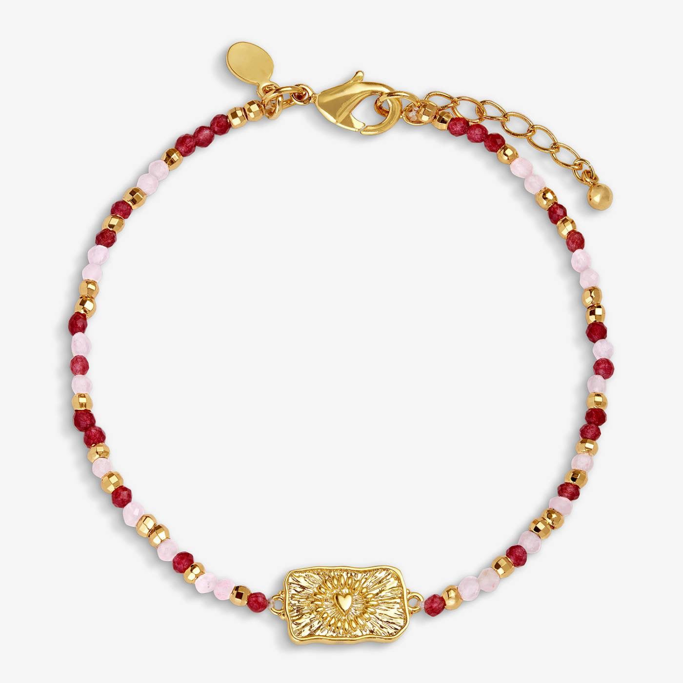 Joma Jewellery - Loved By You - Red &amp; Pink Gemstone Beaded Bracelet - Gold Plating