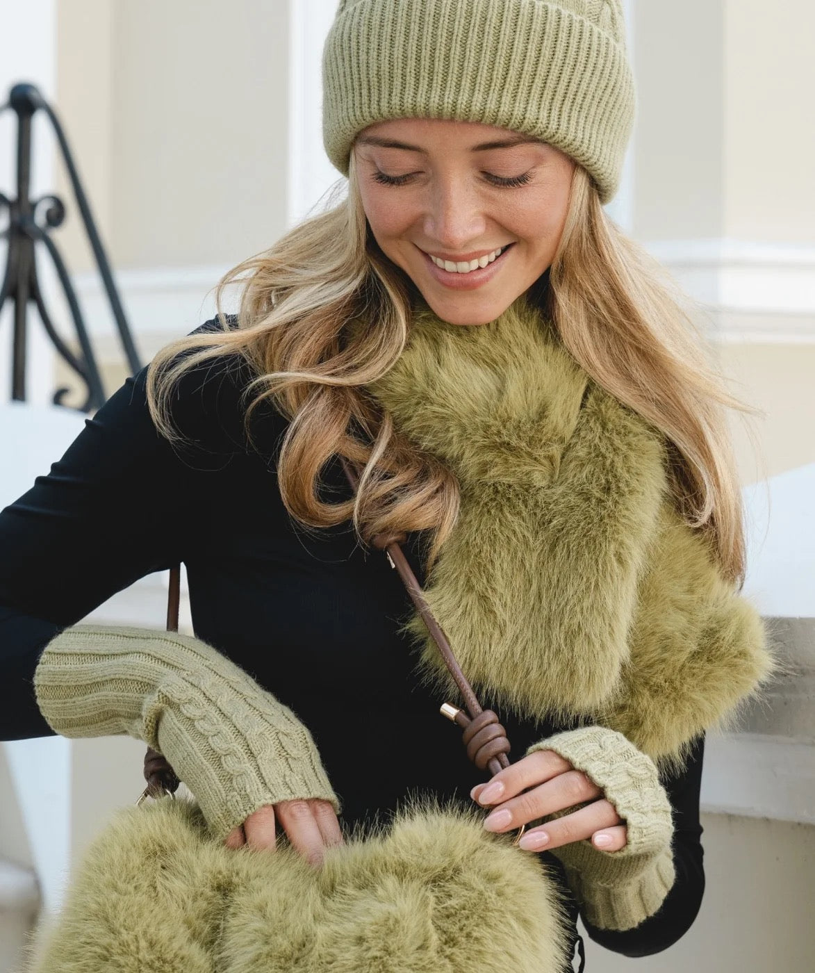Park Lane - Artichoke Green - Cable Knit Fingerless Wrist Warmer - Ladies Gloves
