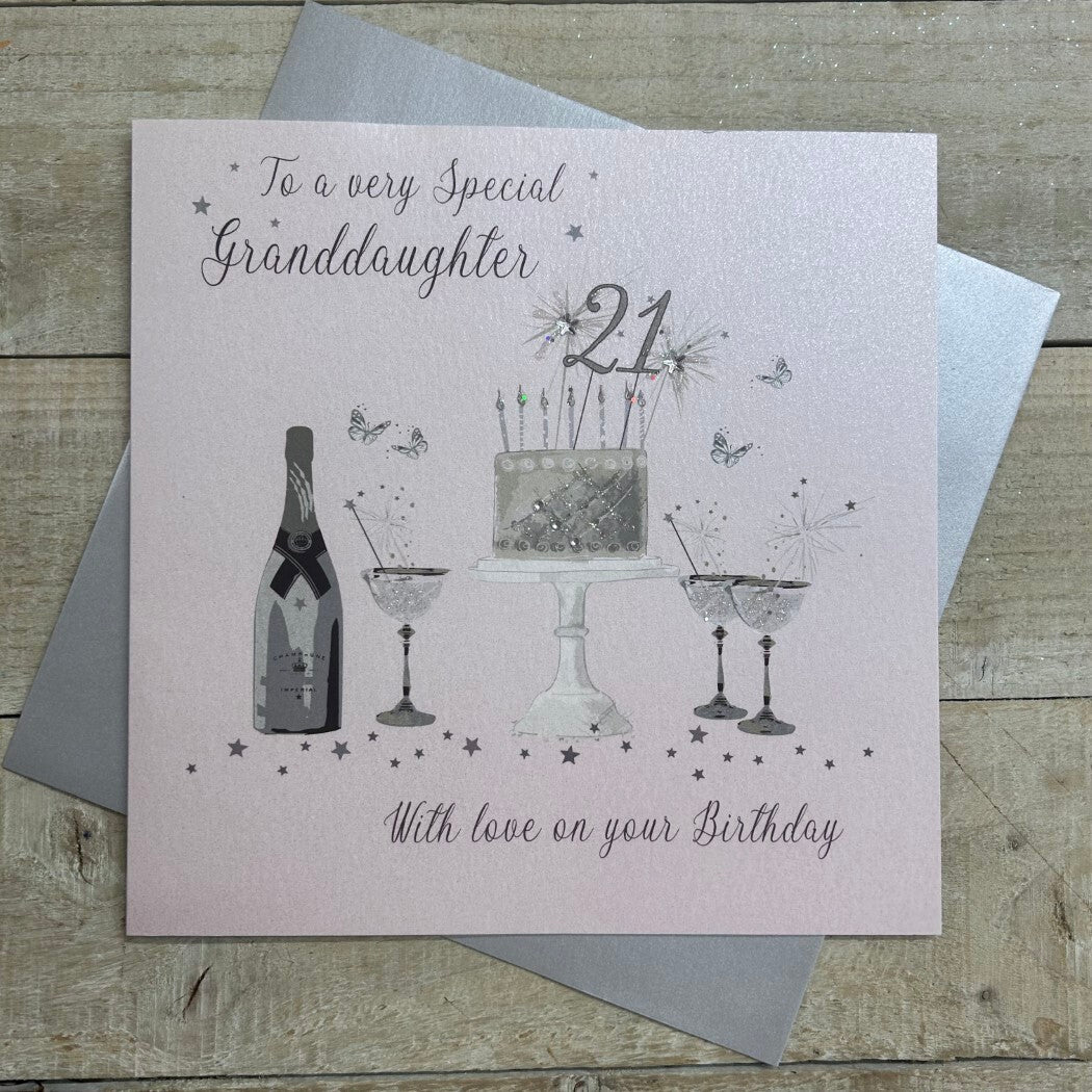 Special Granddaughter 21st Birthday Pink LARGE Card - White Cotton Cards