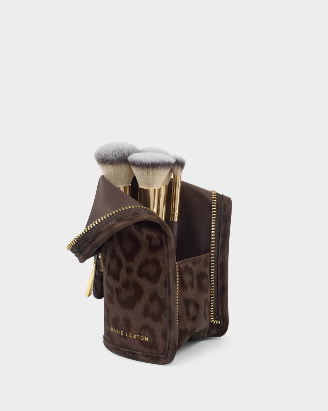 Katie Loxton - Leopard - Travel Make-up Brushes in Zip Pouch Case - Chocolate Leopard