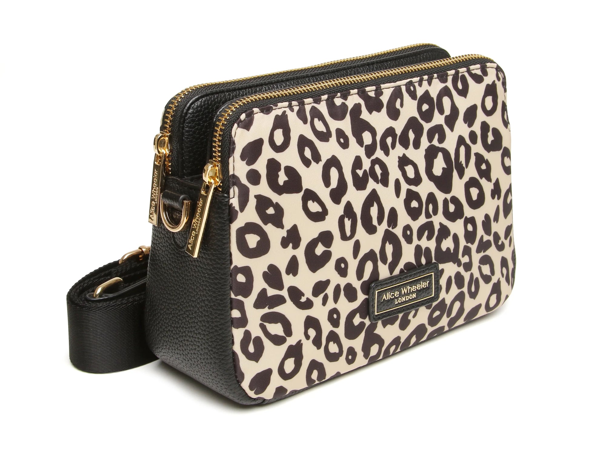 Alice Wheeler- Leopard Print - Dual Double Zip Crossbody Handbag