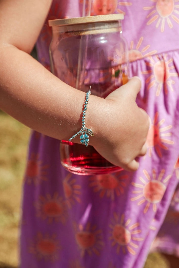 Letterbox Love -Dream Big - Heart &amp; Flower - CHILDREN'S - Silver Plated Stretch Bracelet