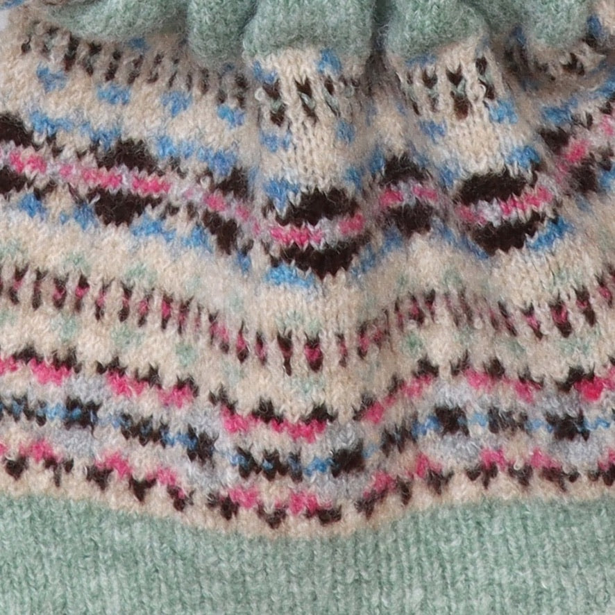 POM - Iris - Patterned Knit Pull Through Crossover Scarf - Oatmeal/Mint