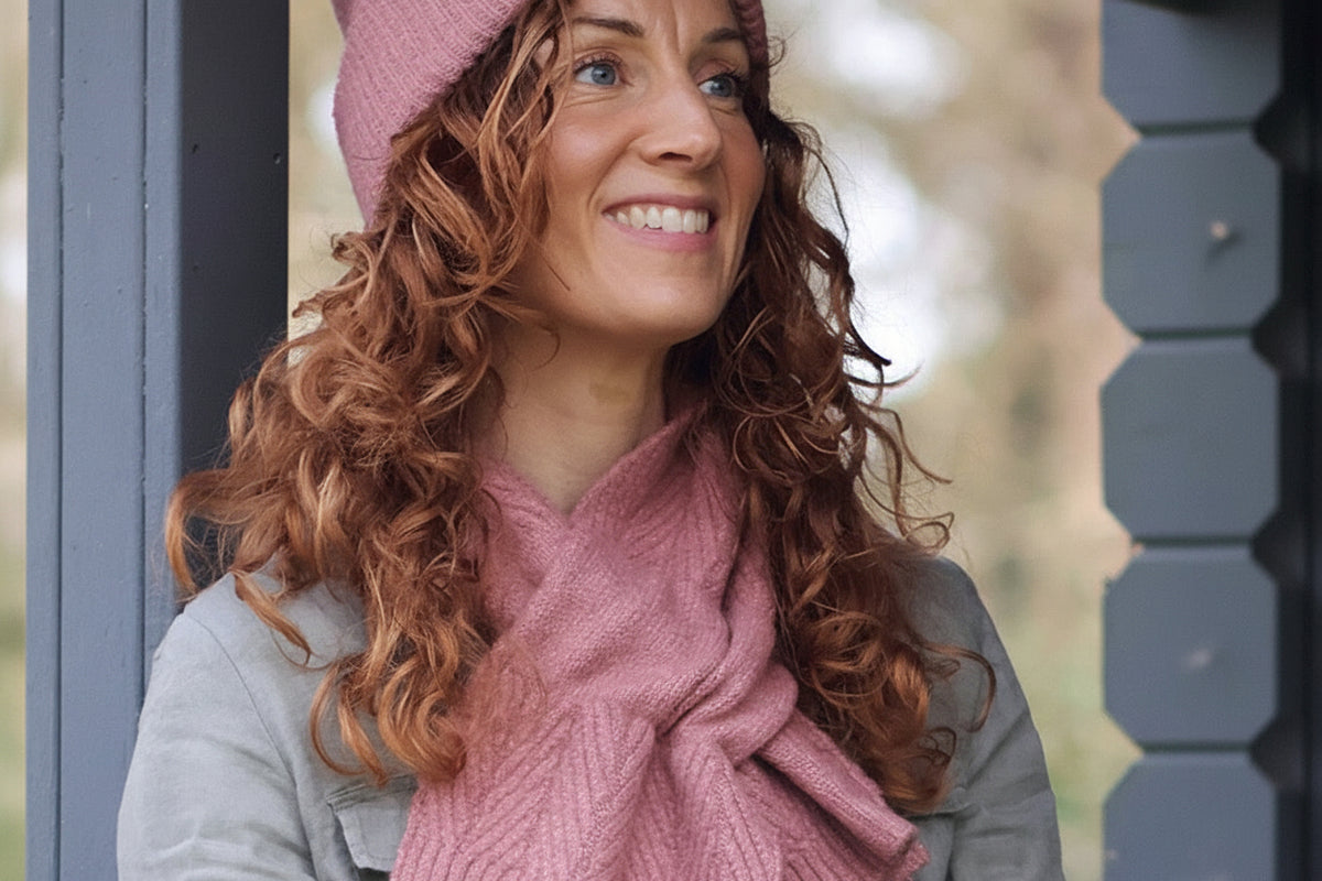 POM - Charlotte - Dusty Rose - Herringbone Knit Pull Through Crossover Scarf