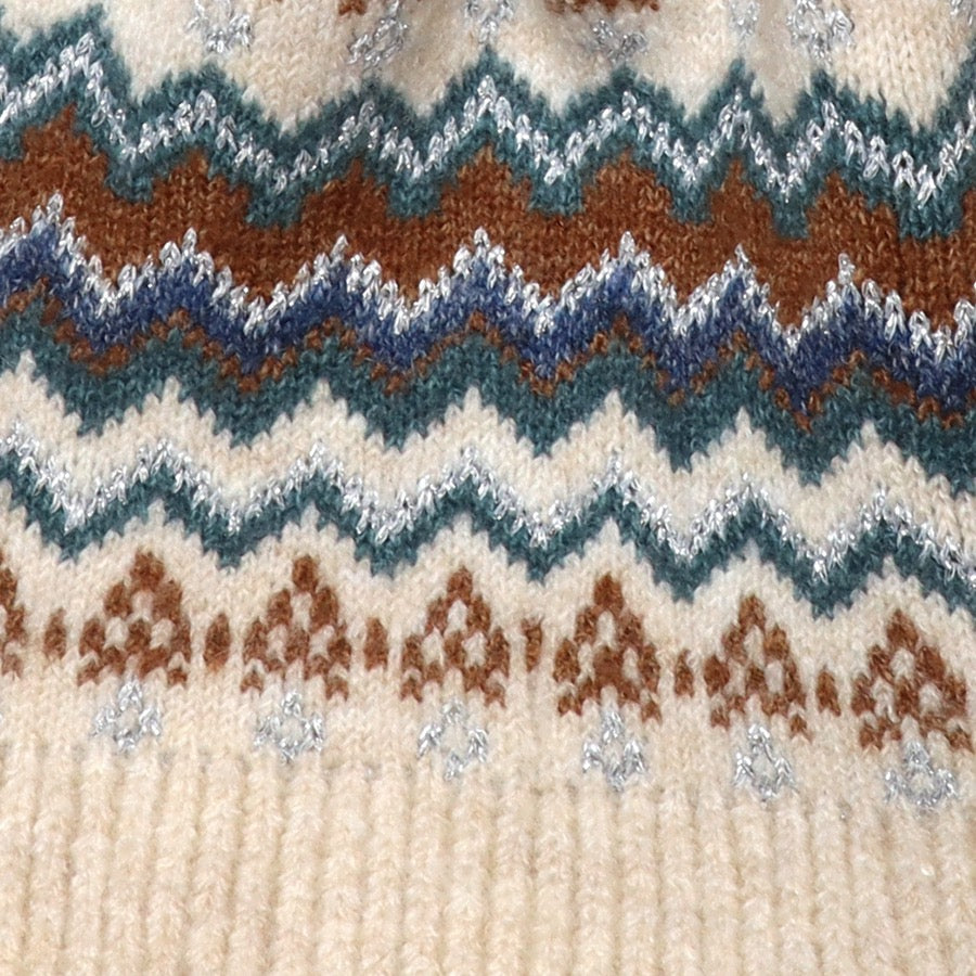 POM - Sofia - Patterned Zigzag Stripes Knit Pull Through Crossover Scarf - Cream/Rust/Teal