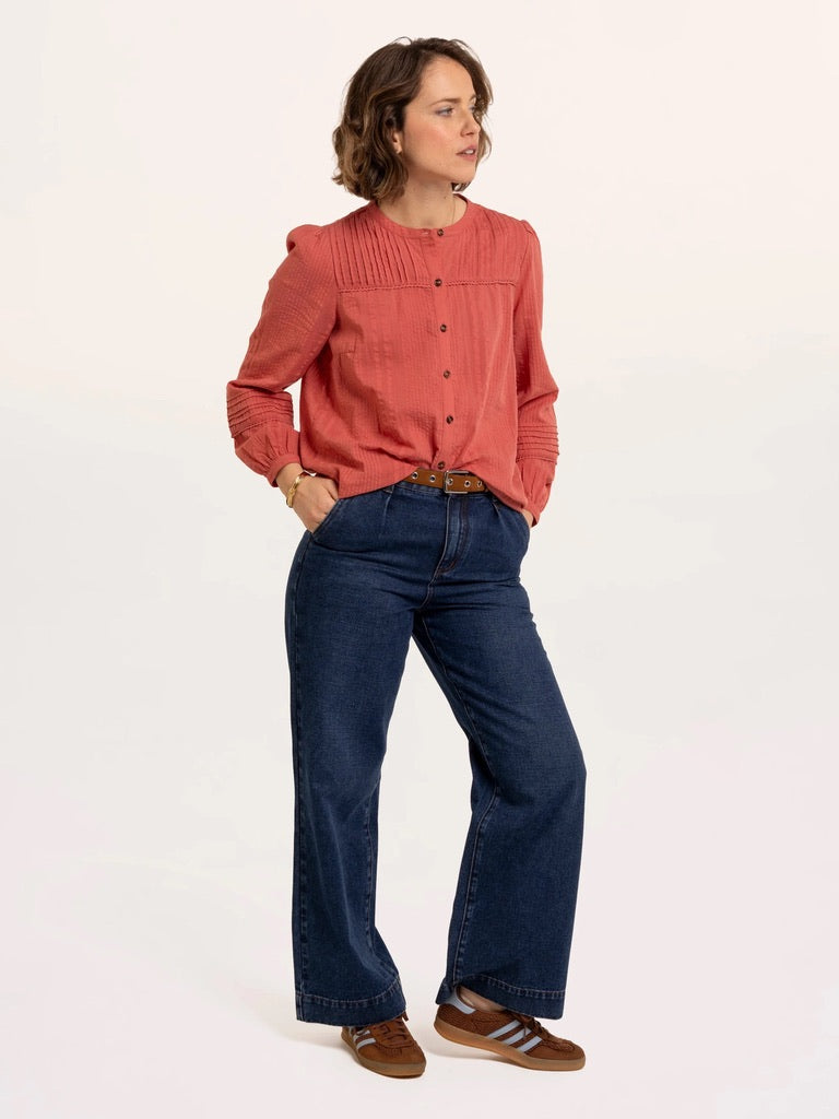 Brakeburn - Taria -  Long Sleeve Pin Tuck Blouse - Washed Rose Pink