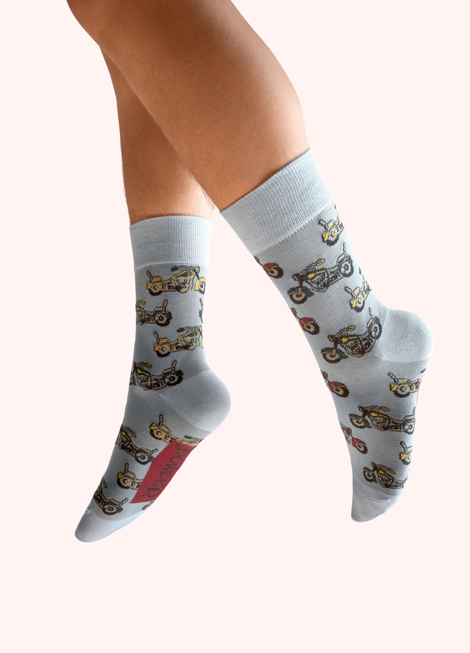 Powder Men’s Ankle Socks - Vintage Motorbikes - Pale Blue
