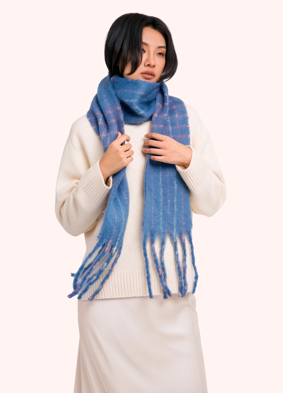 Powder - Angelica - Cosy Tassel Scarf - Navy (Denim Blue Multi)