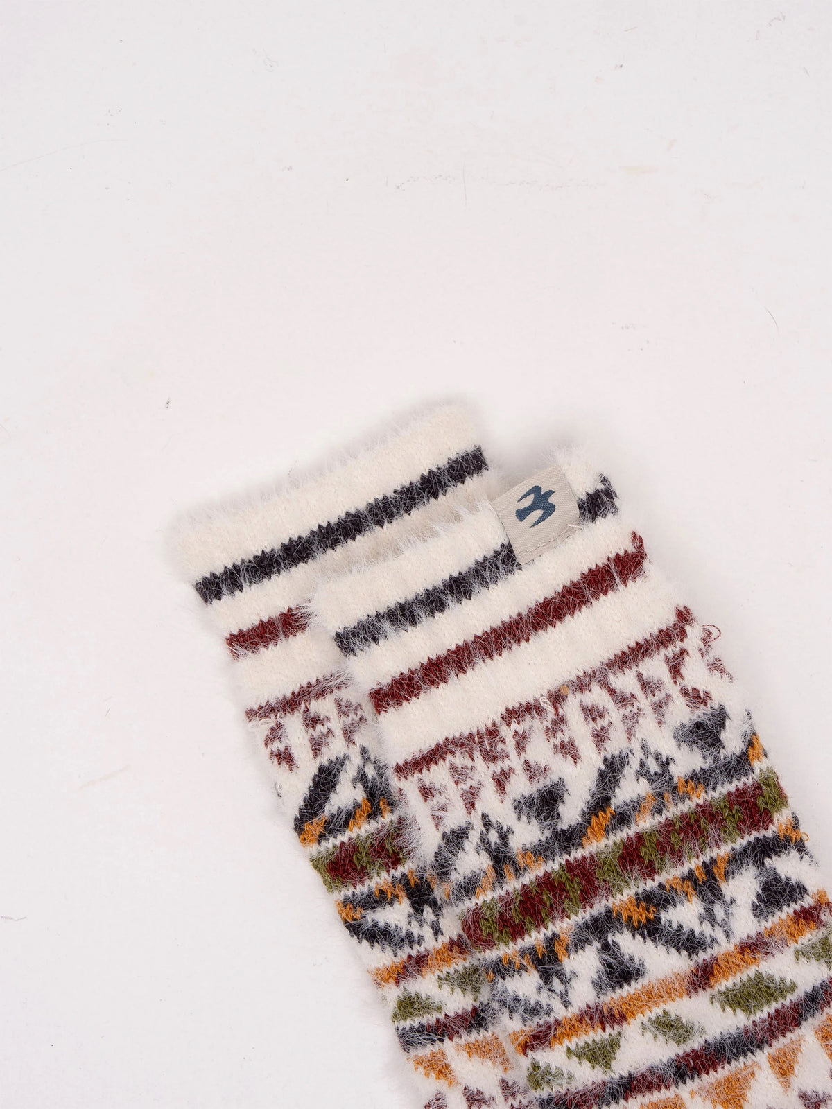 Brakeburn - Brown Nordics Fair Isle Patterned Fluffy Ankle Socks - Off White/Multi