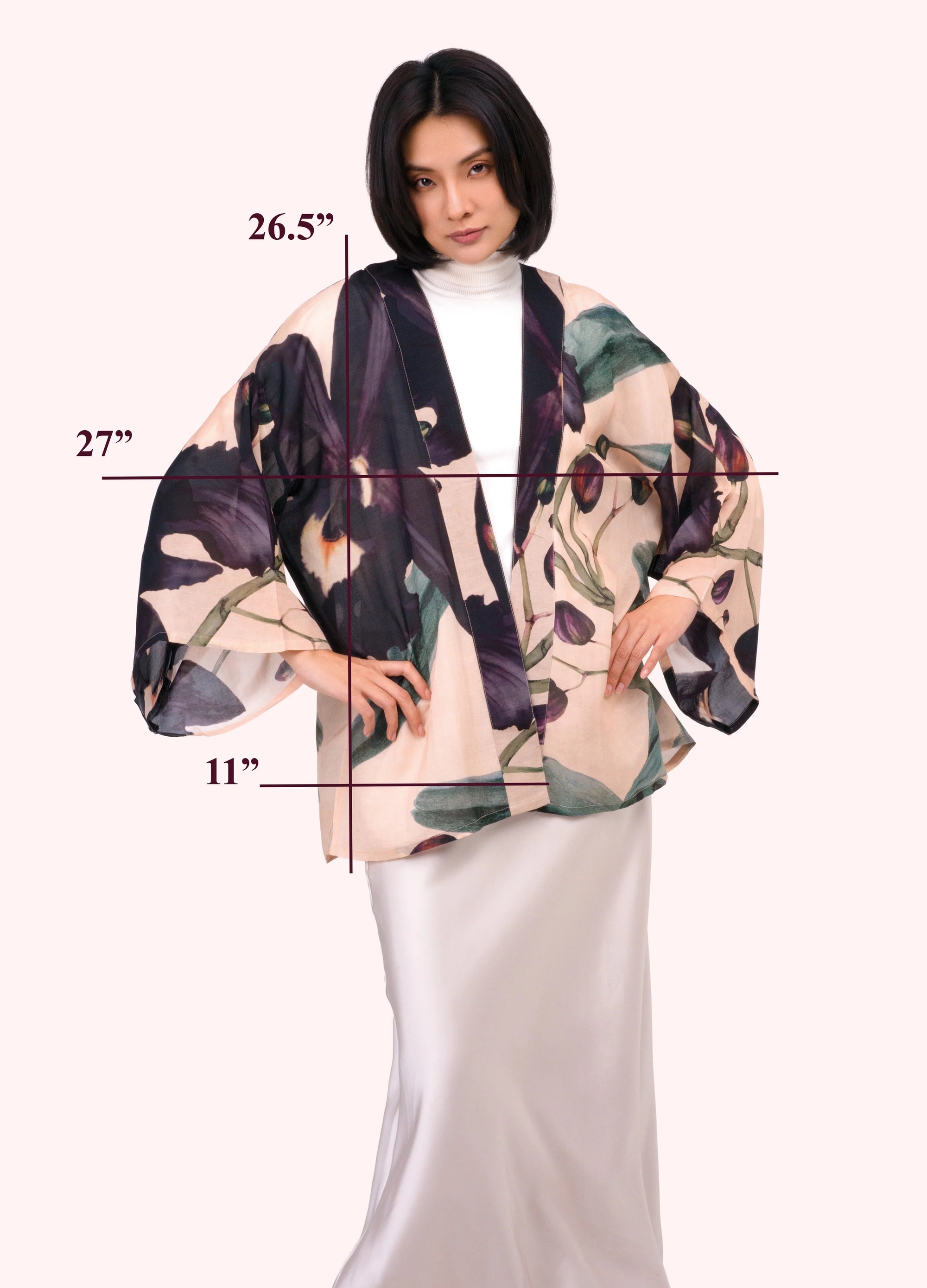 Powder - Midnight Orchid -  Short Kimono Jacket - Charcoal