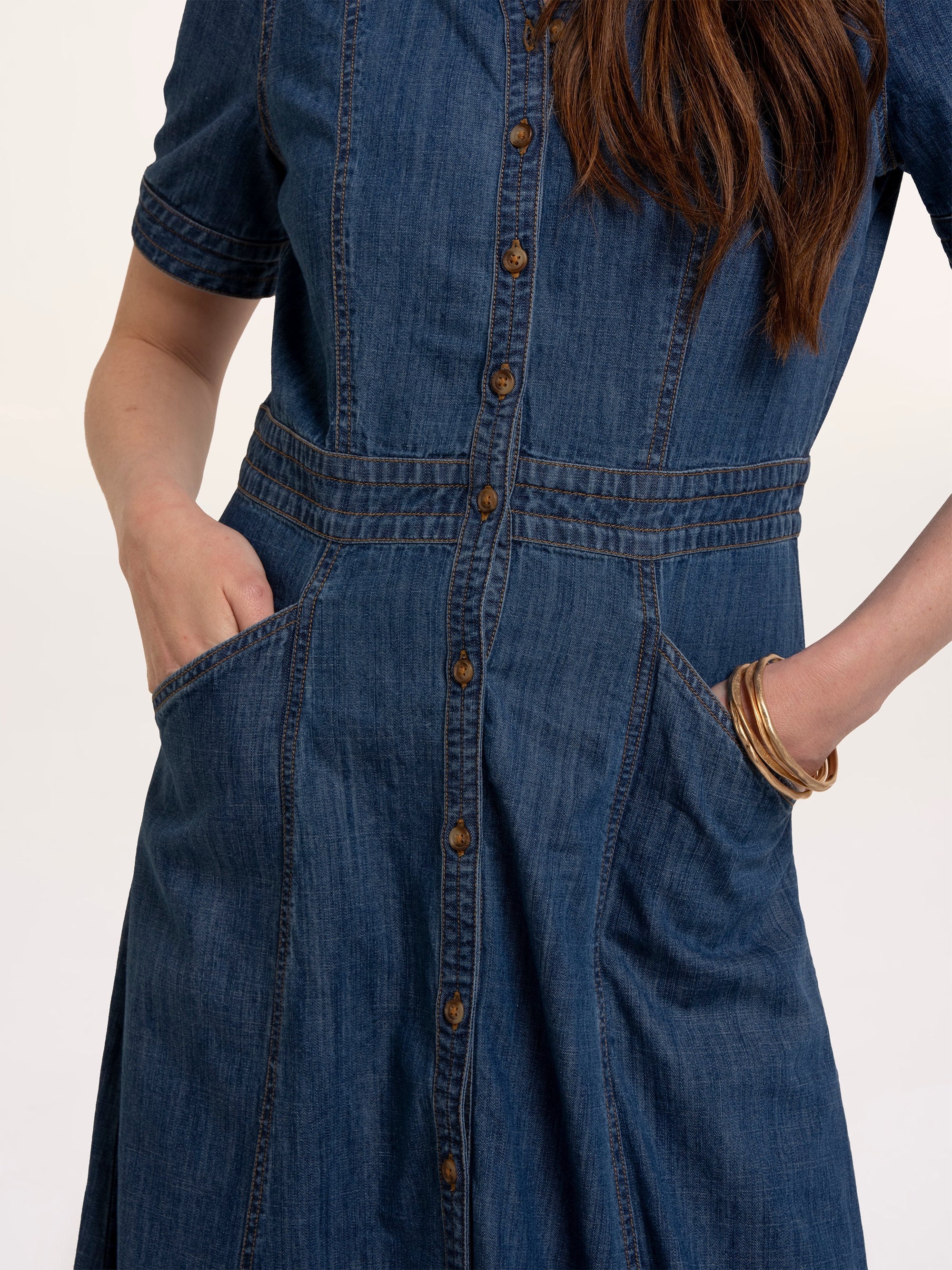 Brakeburn - Apple - Denim Maxi Dress - Mid Wash Blue Denim