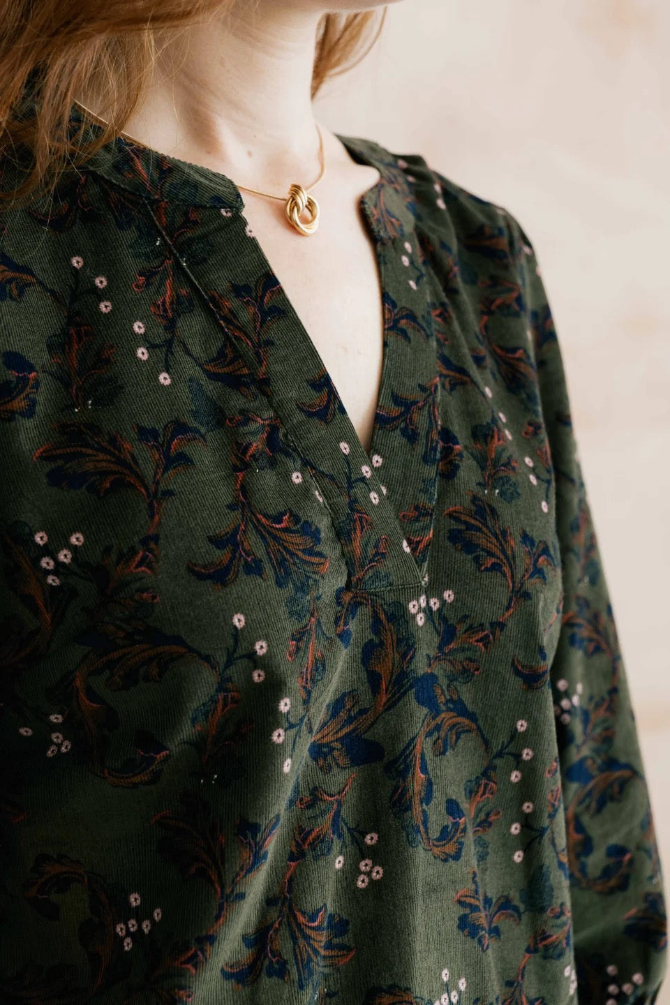 Harvest Trailing Leaves Print Pincord Midi Dress - Dark Olive - Lily &amp; Me