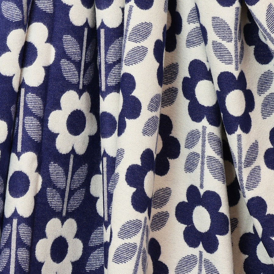 POM - Daisy Retro Flowers Print - Navy Mix - Reversible Cosy Jacquard Scarf