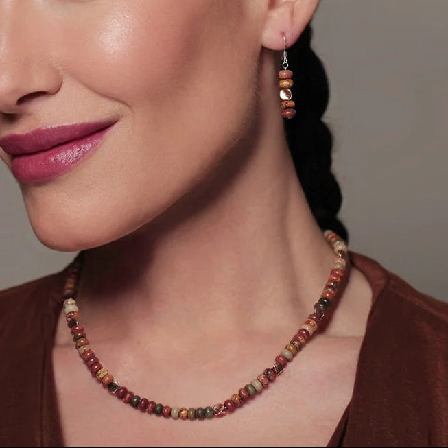 Carrie Elspeth - Natural Jasper Rondelle Full Beaded Necklace - Neutral Tones