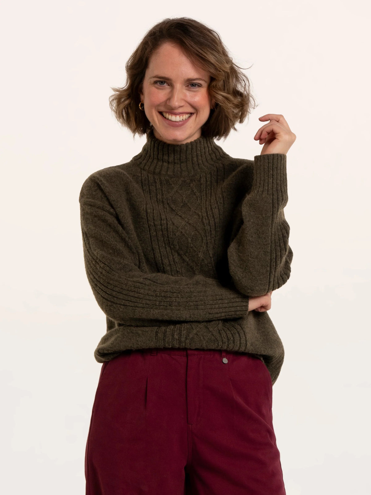 Brakeburn - Signe - Stitch Detail Knitted Roll Neck Jumper - Green