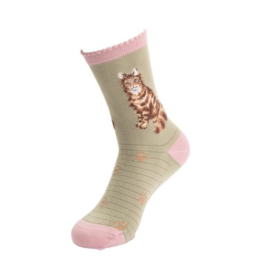 'Feline Fabulous' (Cat) Ladies Bamboo Ankle Socks - Wrendale Design