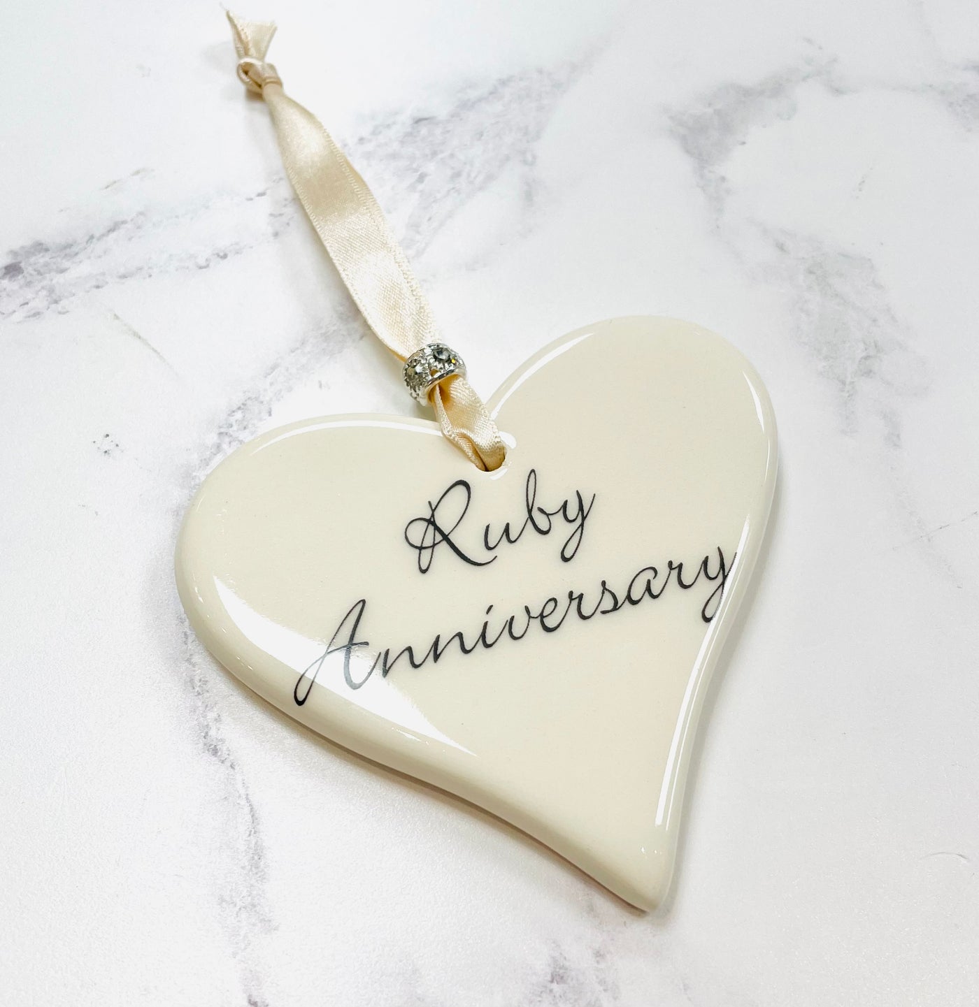 Dimbleby Ceramics LARGE Sentiment Hanging Heart - Ruby Anniversary