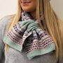 POM - Iris - Patterned Knit Pull Through Crossover Scarf - Oatmeal/Mint
