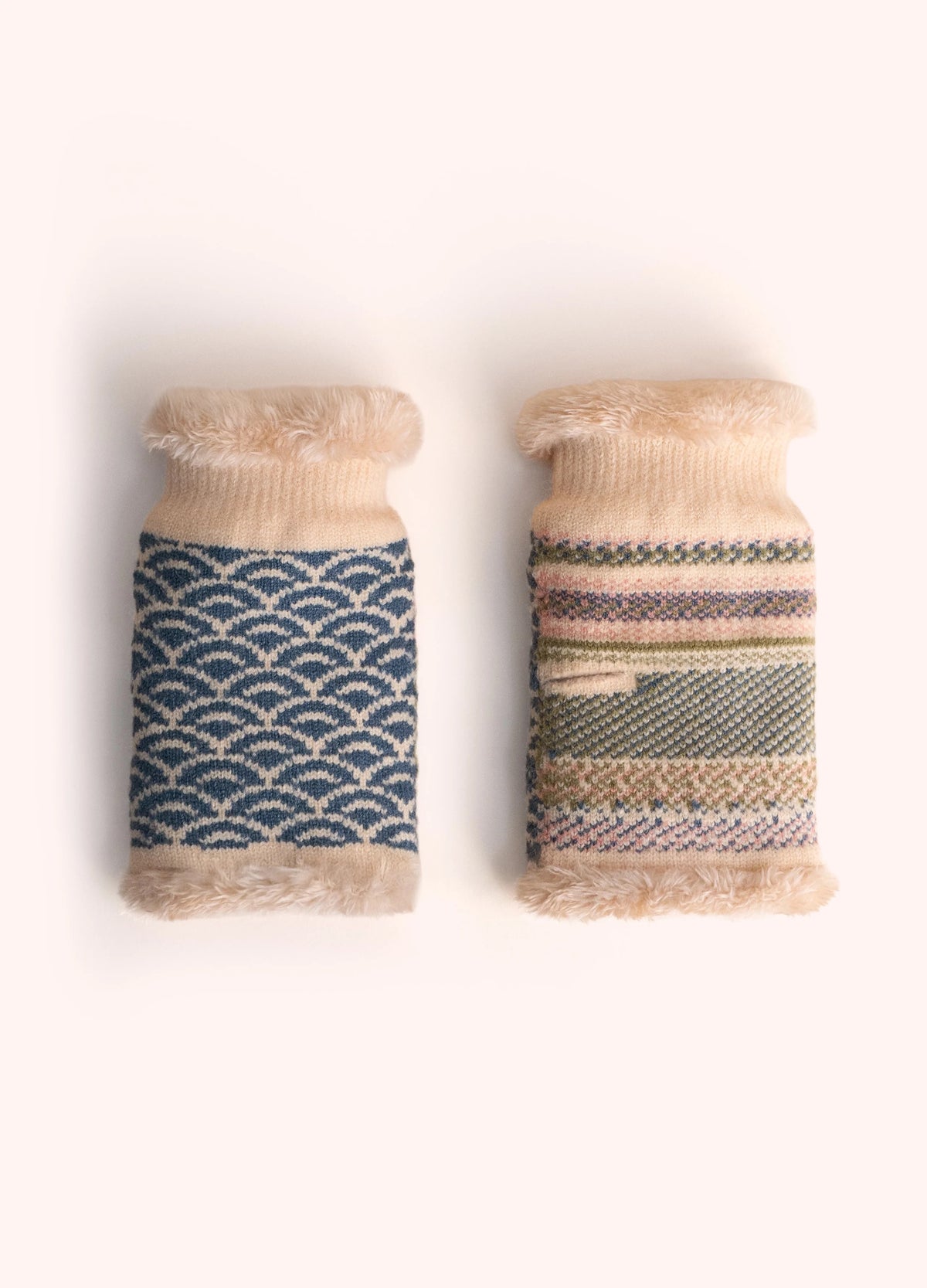 Powder - Agatha - Knitted Fluffy Lined Fingerless Wrist Warmers - Denim Mix