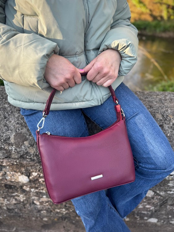 Nova Leathers - Medium Scoop Leather Handbag - Dark Berry (8134)