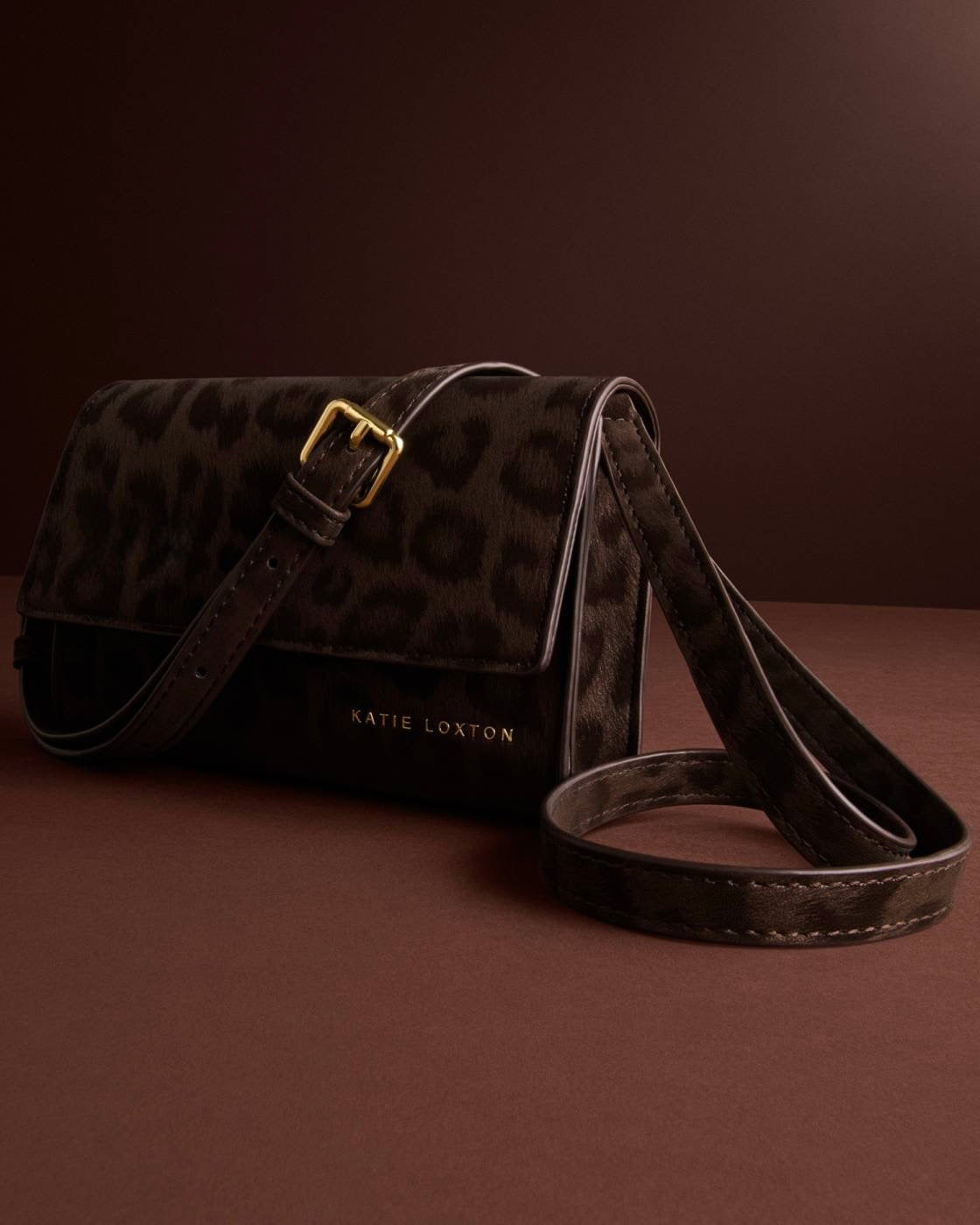 Katie Loxton - Lou - Clutch/Small Crossbody Handbag - Chocolate Leopard Print