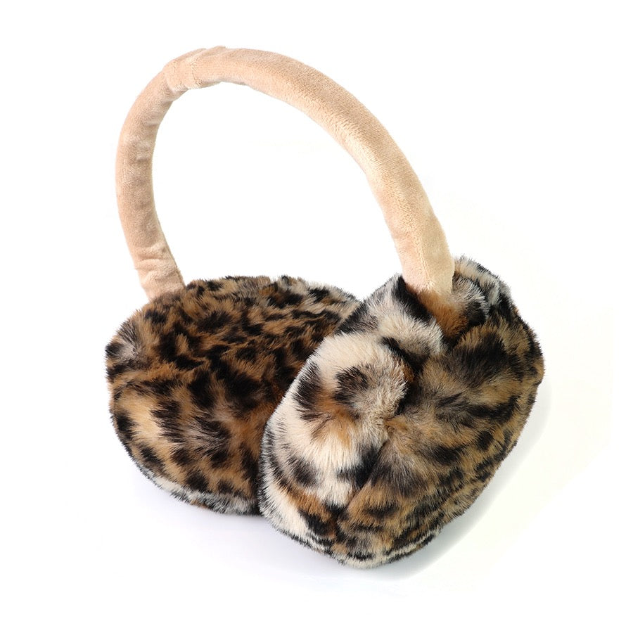 POM - Natalia - Ladies Faux Fur Ear Muffs - Leopard Animal Print